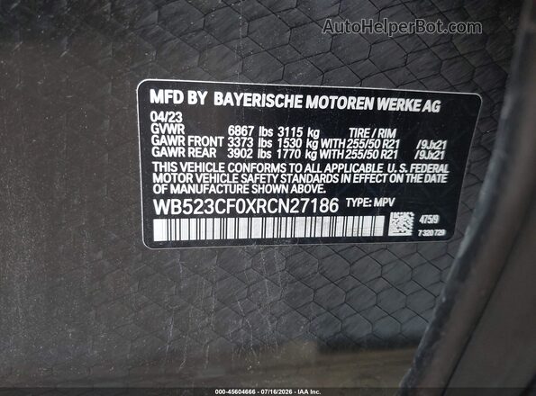 WB523CF0XRCN27186 2024 BMW IX Black Vista del compartimento del motor