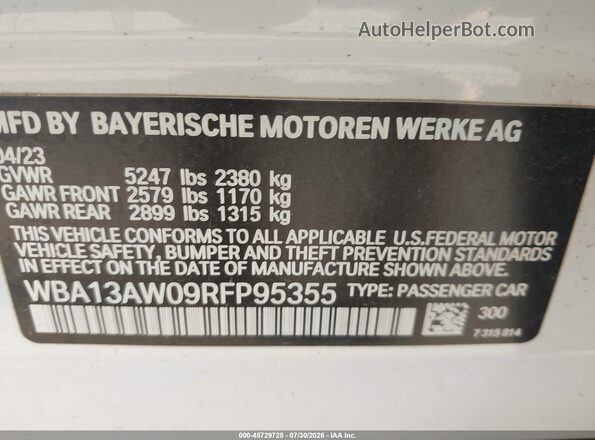 WBA13AW09RFP95355 2024 BMW OTHER White Engine compartment view