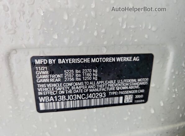 WBA13BJ03NCJ40293 2022 BMW 5 SERIES Белый Вид подкапотного пространства