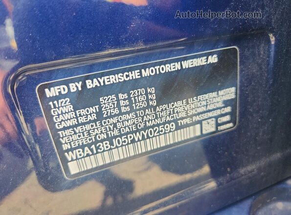 WBA13BJ05PWY02599 2023 BMW 5 SERIES Blue ძრავის განყოფილების ხედი
