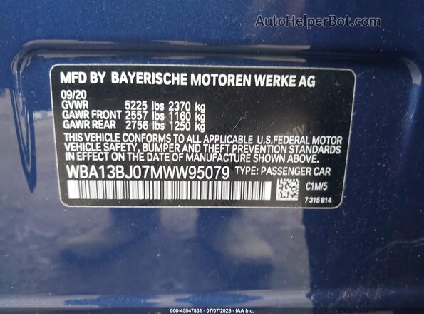 WBA13BJ07MWW95079 2021 BMW 5 SERIES Dark Blue Engine compartment view
