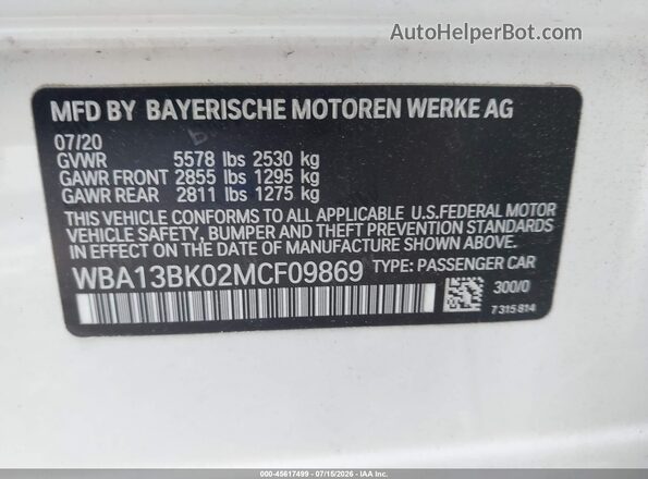 WBA13BK02MCF09869 2021 BMW 5 SERIES White Вид підкапотного простору