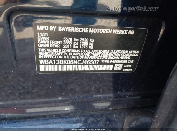 WBA13BK06NCJ46507 2022 BMW M5 Синий Вид подкапотного пространства