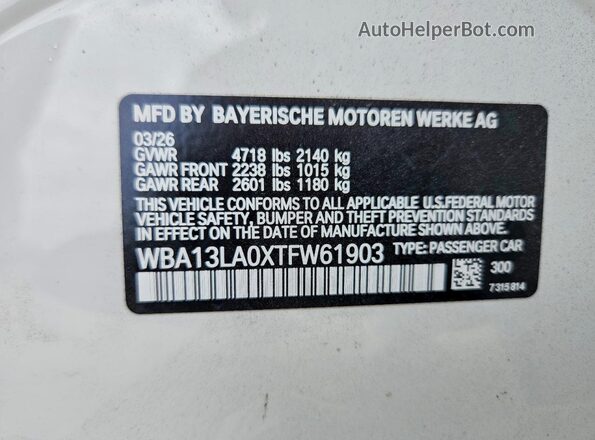WBA13LA0XTFW61903 2026 BMW 3 SERIES White VIN կոդի պիտակի տեսք