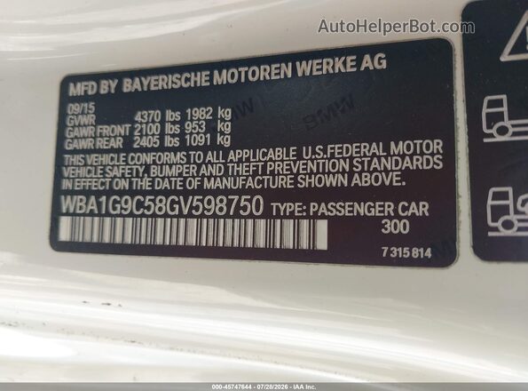 WBA1G9C58GV598750 2016 BMW 2 SERIES Белый Вид подкапотного пространства