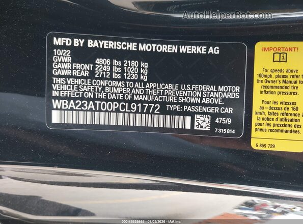 WBA23AT00PCL91772 2023 BMW 4 SERIES Black Engine compartment view