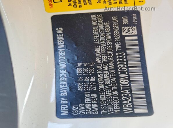 WBA23AT08MCG80333 2021 BMW 4 SERIES White Widok komory silnika