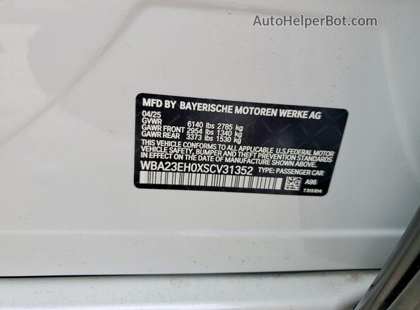 WBA23EH0XSCV31352 2025 BMW 7 SERIES White Widok naklejki z numerem VIN