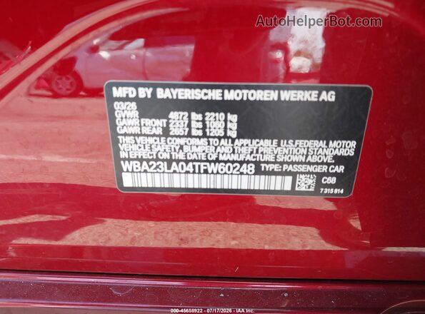 WBA23LA04TFW60248 2026 BMW 3 SERIES Red Շարժիչի բաժամունքի տեսք