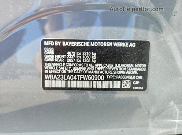 WBA23LA04TFW60900 2026 BMW 3 SERIES Gray Vista del compartimento del motor