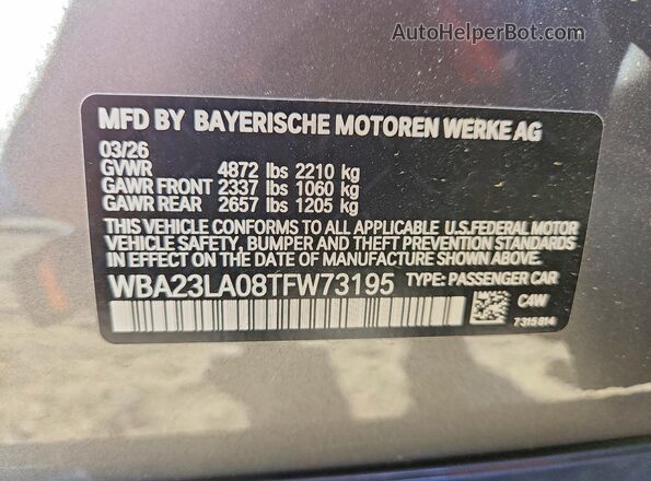 WBA23LA08TFW73195 2026 BMW 3 SERIES Серый Вид наклейки с VIN-кодом