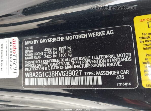 WBA2G1C38HV639027 2017 BMW M2 Black Widok komory silnika