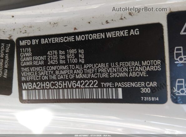 WBA2H9C35HV642222 2017 BMW 2 SERIES White Engine compartment view