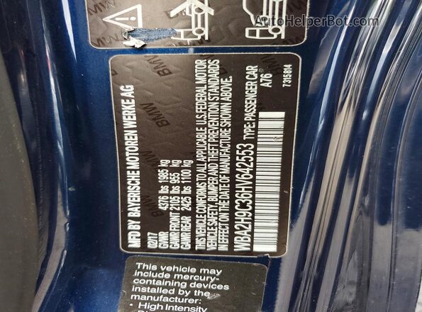 WBA2H9C36HV642553 2017 BMW 2 SERIES Blue Widok komory silnika