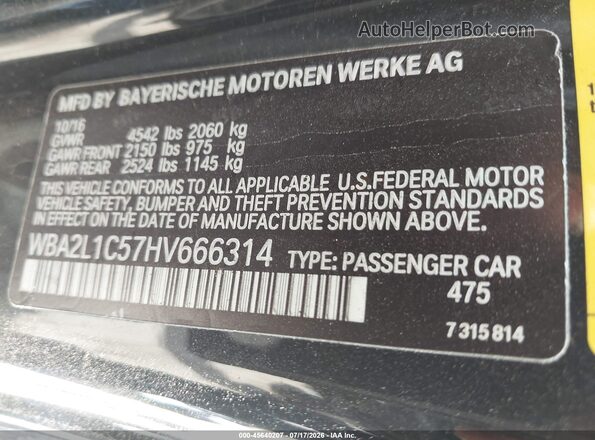 WBA2L1C57HV666314 2017 BMW M2 Black ძრავის განყოფილების ხედი