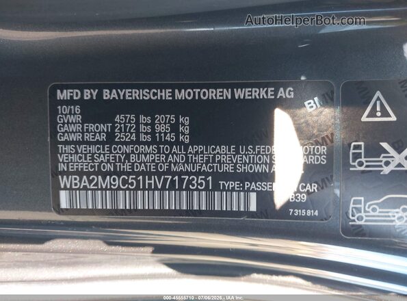 WBA2M9C51HV717351 2017 BMW 2 SERIES Gray Շարժիչի բաժամունքի տեսք