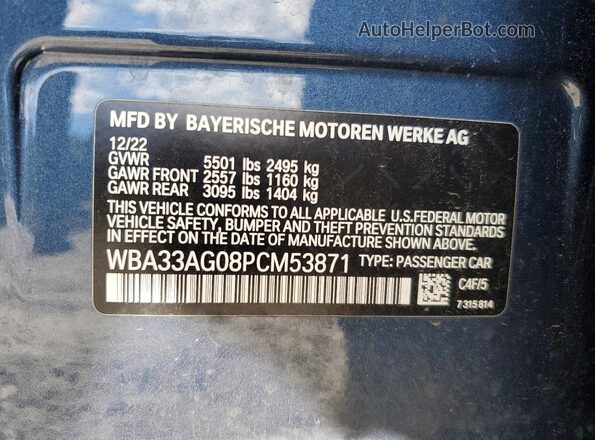 WBA33AG08PCM53871 2023 BMW 5 SERIES Blue Vista del compartimento del motor
