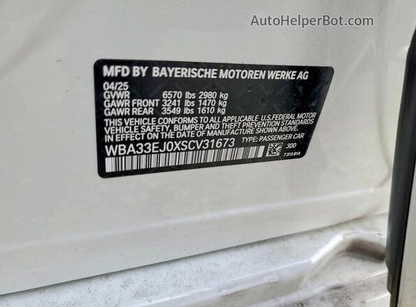WBA33EJ0XSCV31673 2025 BMW 7 SERIES White Vista de la etiqueta del VIN