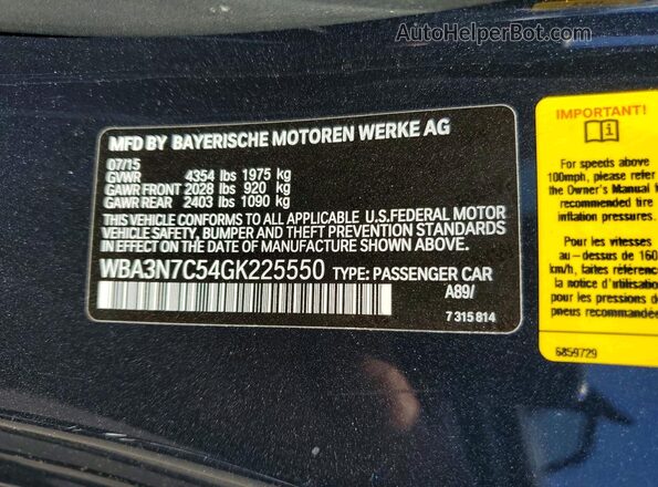 WBA3N7C54GK225550 2016 BMW 4 SERIES Blue Engine compartment view