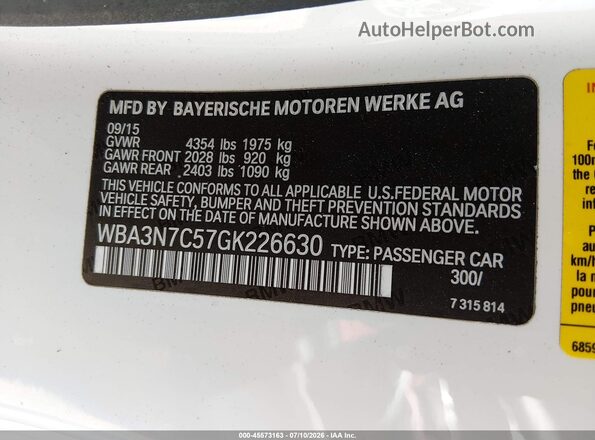 WBA3N7C57GK226630 2016 BMW 4 SERIES White Widok komory silnika