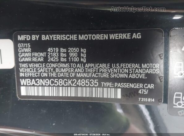 WBA3N9C58GK248535 2016 BMW 4 SERIES Black Vista del compartimento del motor