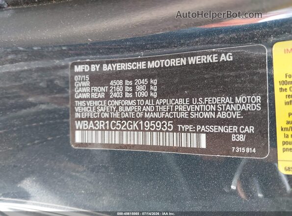 WBA3R1C52GK195935 2016 BMW 4 SERIES Blue Շարժիչի բաժամունքի տեսք