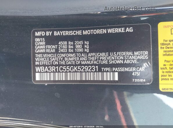 WBA3R1C55GK529231 2016 BMW 4 SERIES Black Widok komory silnika