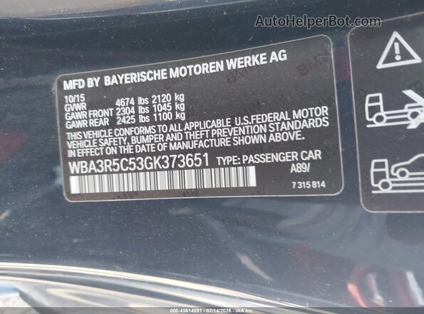 WBA3R5C53GK373651 2016 BMW 4 SERIES Blue Widok komory silnika