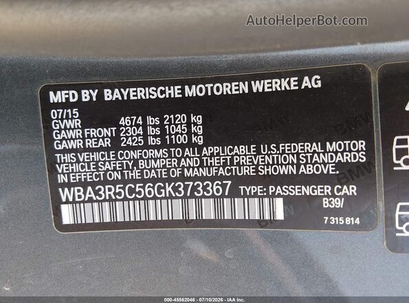WBA3R5C56GK373367 2016 BMW 4 SERIES Gray Շարժիչի բաժամունքի տեսք