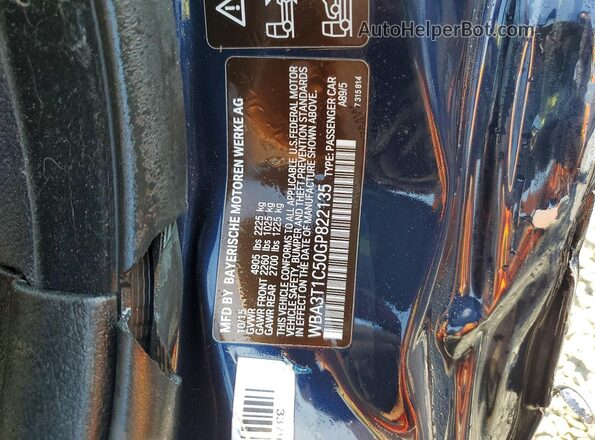 WBA3T1C50GP822135 2016 BMW 4 SERIES Blue Widok naklejki z numerem VIN