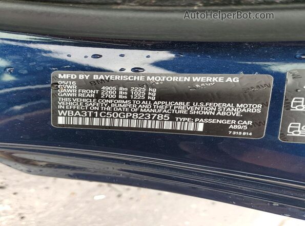 WBA3T1C50GP823785 2016 BMW 4 SERIES Blue ძრავის განყოფილების ხედი