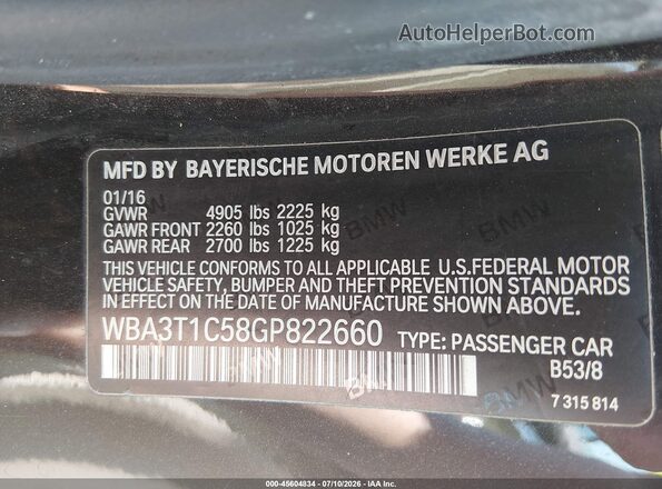 WBA3T1C58GP822660 2016 BMW 4 SERIES Фиолетовый Вид подкапотного пространства