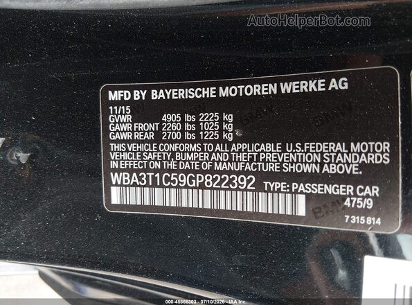 WBA3T1C59GP822392 2016 BMW 4 SERIES Black Vista del compartimento del motor
