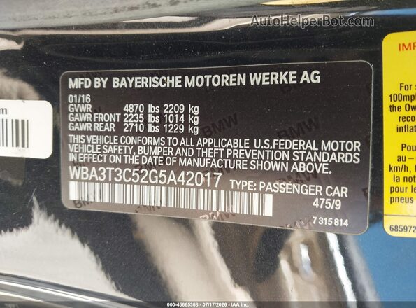 WBA3T3C52G5A42017 2016 BMW 4 SERIES Black Engine compartment view