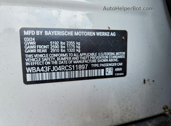 WBA43FJ04RCS11897 2024 BMW 5 SERIES White Engine compartment view