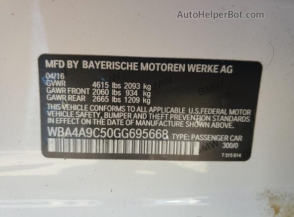 WBA4A9C50GG695668 2016 BMW 4 SERIES White Widok komory silnika