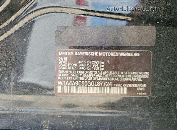WBA4A9C50GGL87724 2016 BMW 4 SERIES Black Շարժիչի բաժամունքի տեսք