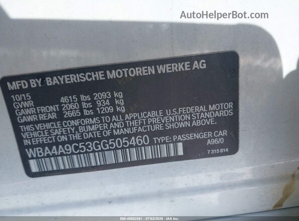 WBA4A9C53GG505460 2016 BMW 4 SERIES White Շարժիչի բաժամունքի տեսք