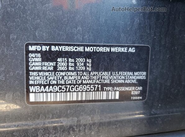 WBA4A9C57GG695571 2016 BMW 4 SERIES Gray ძრავის განყოფილების ხედი