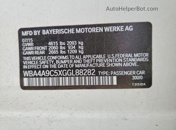WBA4A9C5XGGL88282 2016 BMW 4 SERIES White Widok komory silnika