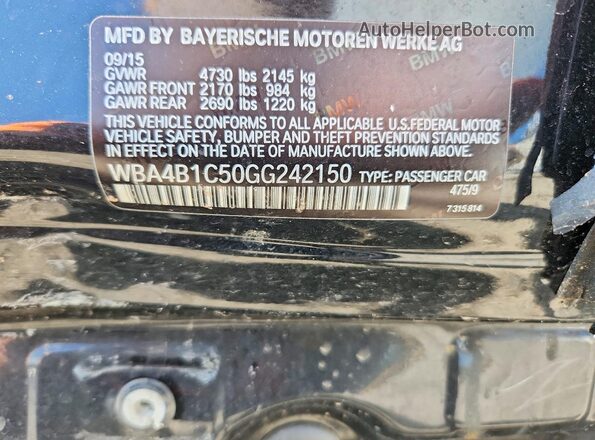 WBA4B1C50GG242150 2016 BMW 4 SERIES Black Widok naklejki z numerem VIN