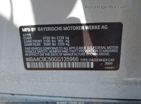 WBA4C9C50GG135966 2016 BMW 4 SERIES White Vista del compartimento del motor