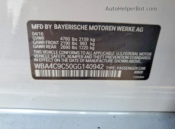 WBA4C9C50GG140942 2016 BMW 4 SERIES White Շարժիչի բաժամունքի տեսք
