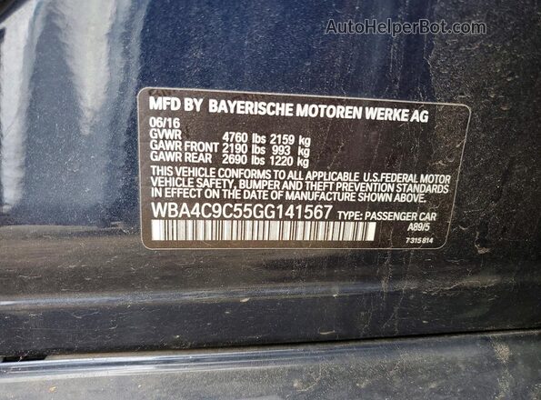 WBA4C9C55GG141567 2016 BMW 4 SERIES Blue Widok naklejki z numerem VIN