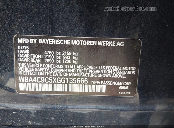 WBA4C9C5XGG135666 2016 BMW 4 SERIES Синий Вид подкапотного пространства