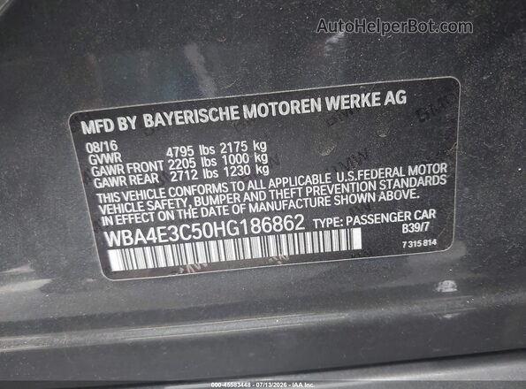 WBA4E3C50HG186862 2017 BMW 4 SERIES Gray Engine compartment view