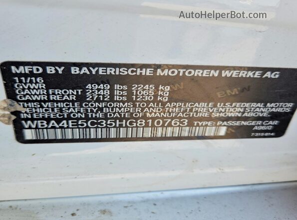 WBA4E5C35HG810763 2017 BMW 4 SERIES White Engine compartment view
