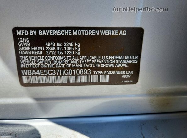 WBA4E5C37HG810893 2017 BMW 4 SERIES Silver Vista del compartimento del motor