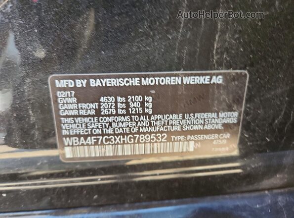 WBA4F7C3XHG789532 2017 BMW 4 SERIES Black Widok naklejki z numerem VIN