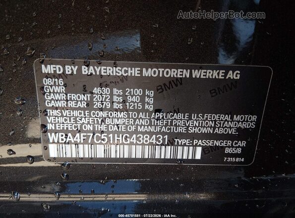 WBA4F7C51HG438431 2017 BMW 4 SERIES Brown Engine compartment view